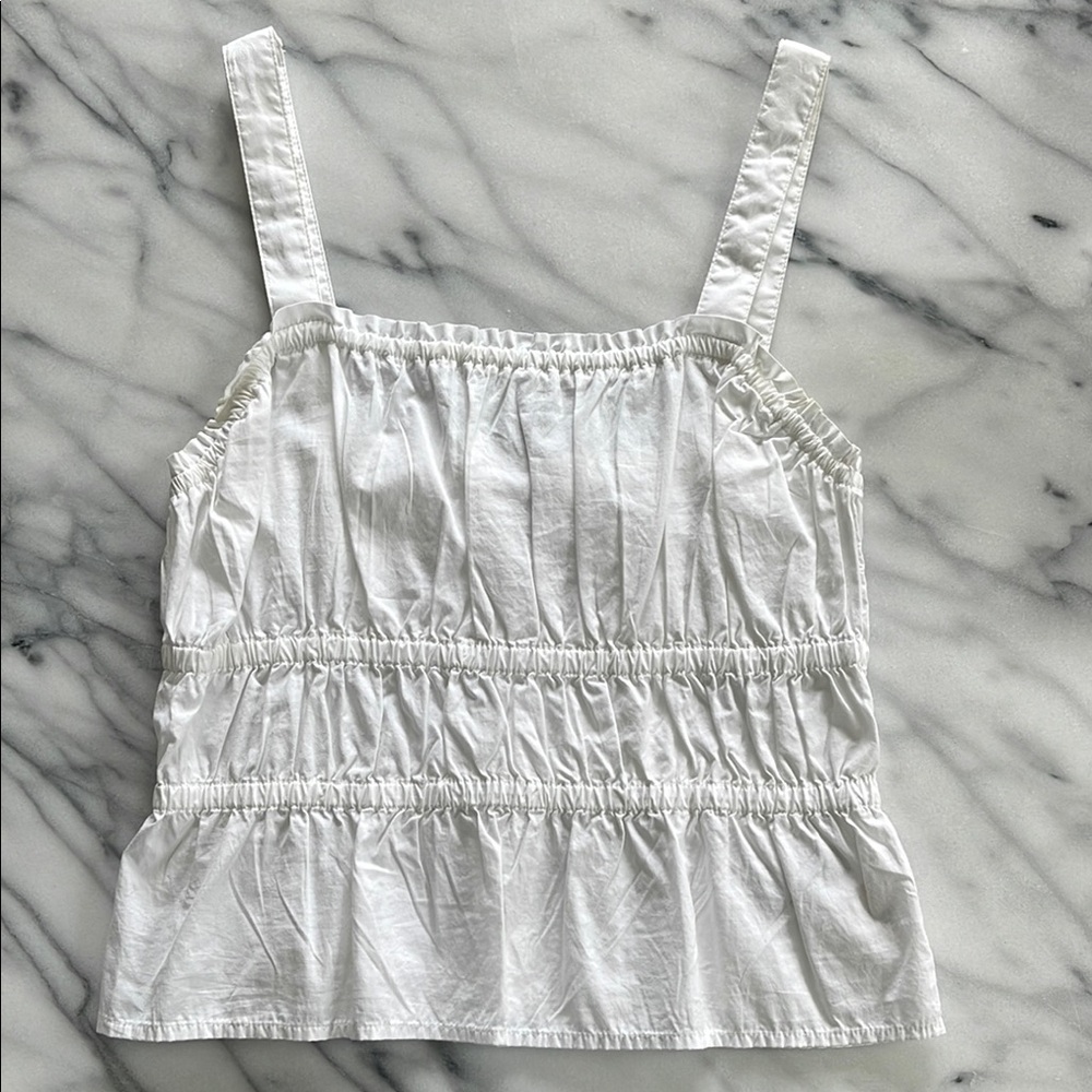 Madewell White Smocked Tiered Tank Top